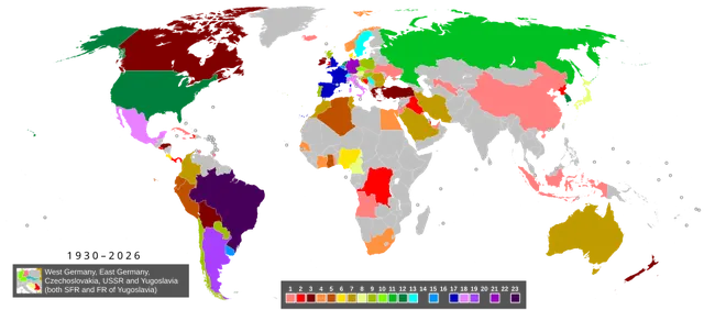 Apparition des équipes dans la Coupe du monde de football