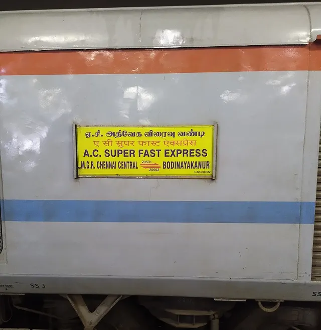 Chennai Central – Bodinayakanur AC Superfast Express