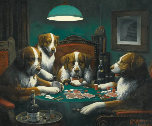 Chiens jouant au poker